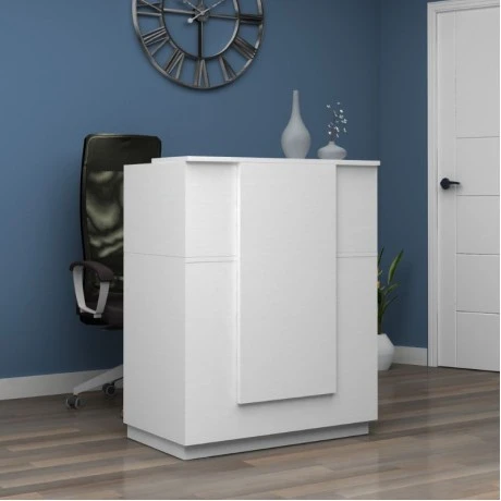Gemini Megapap melamine reception desk in white color 90x50x110cm.