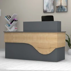 Dustin Megapap melamine reception desk in anthracite - oak color 160x60x101.8cm. Dustin Megapap melamine reception desk in anthracite - oak color 160x60x101.8cm.
