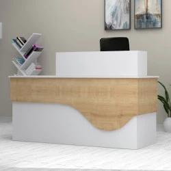 Dustin Megapap melamine reception desk in white - oak color 160x60x101.8cm. Dustin Megapap melamine reception desk in white - oak color 160x60x101.8cm.