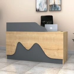 Lione Megapap melamine reception desk in oak - anthracite color 160x60x100cm. Lione Megapap melamine reception desk in oak - anthracite color 160x60x100cm.