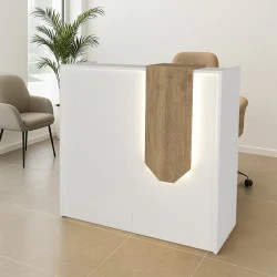 Navita Megapap melamine welcome desk - reception with LED in white - sepet oak color 113.6x42x111.8cm. Navita Megapap melamine welcome desk - reception with LED in white - sepet oak color 113.6x42x111.8cm.