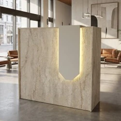 Navita Megapap melamine welcome desk - reception with LED in travertine - sandstone color 113.6x42x111.8cm. Navita Megapap melamine welcome desk - reception with LED in travertine - sandstone color 113.6x42x111.8cm.