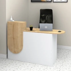 Rezio Megapap melamine reception desk in white - oak color 140x50x101.8cm. Rezio Megapap melamine reception desk in white - oak color 140x50x101.8cm.
