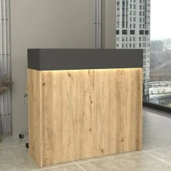 Wilko Megapap melamine welcome desk - reception with LED in sepet oak - anthracite color 113.6x42x110cm. Wilko Megapap melamine welcome desk - reception with LED in sepet oak - anthracite color 113.6x42x110cm.