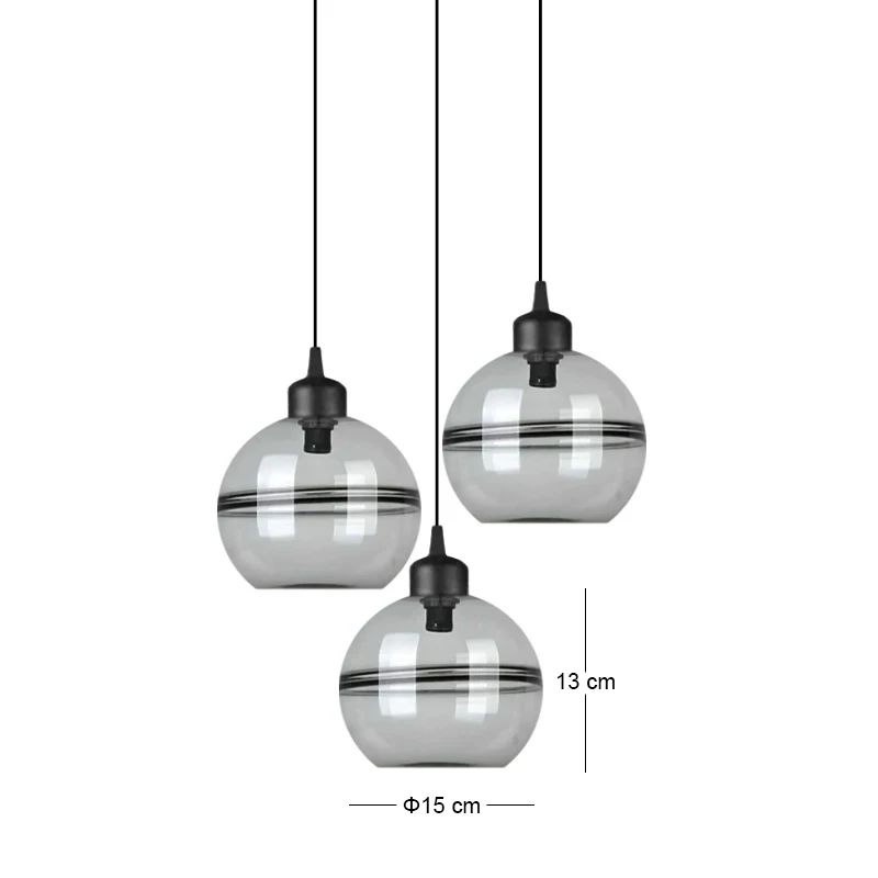 GLASS GREY PENDANT W 3 GLASS BALLS D15x13CM