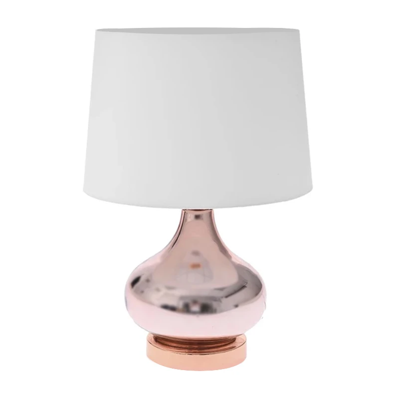 GLASS ROSE-GOLD TABLE LAMP W FABRIC SHADE D28.5x42CM