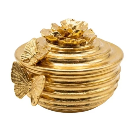 GOLD RESIN EMBOSSED BUTTERFLY TRINKET BOX WITH D10X7CM