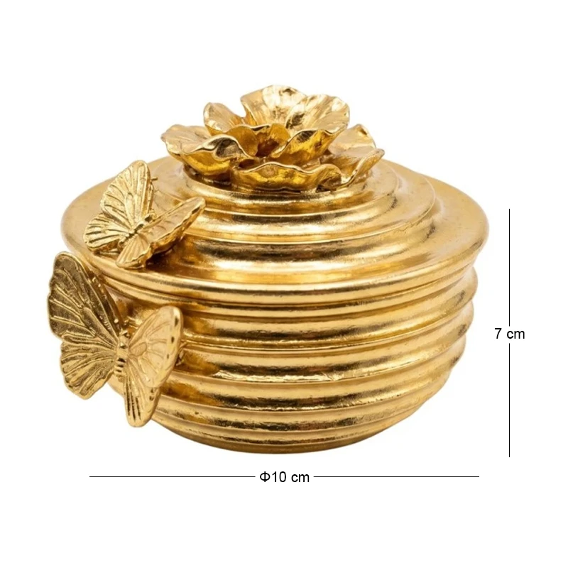 GOLD RESIN EMBOSSED BUTTERFLY TRINKET BOX WITH D10X7CM