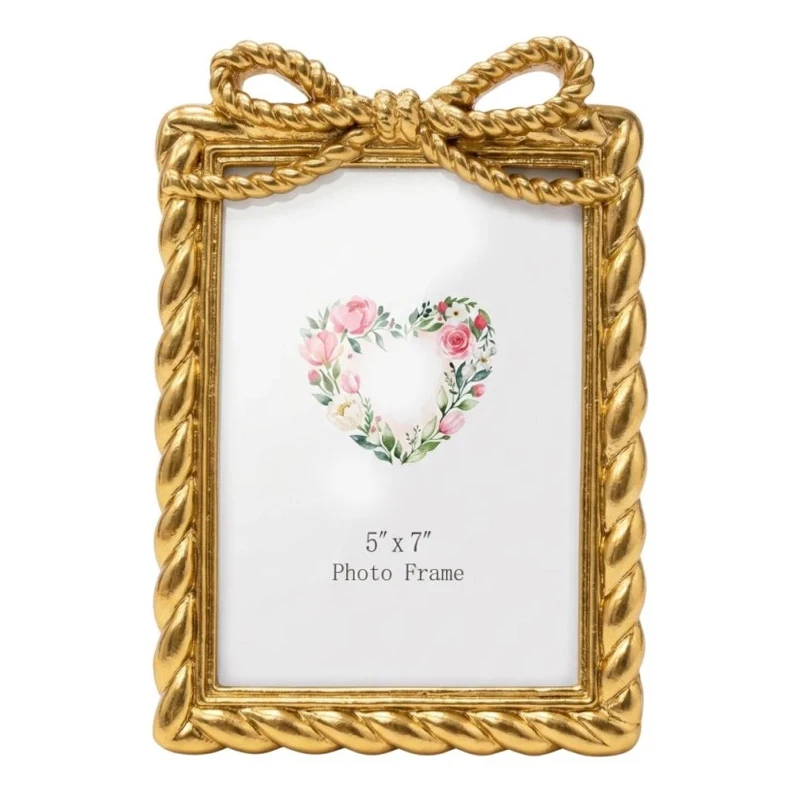 GOLD RESIN PHOTO FRAME WITH TWISTED ROPE AND BOW 13X18CM