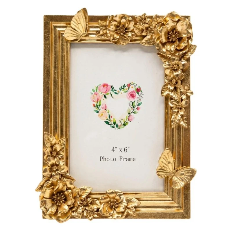 GOLD RESIN EMBOSSED BUTTERFLY PHOTO FRAME 10X15CM