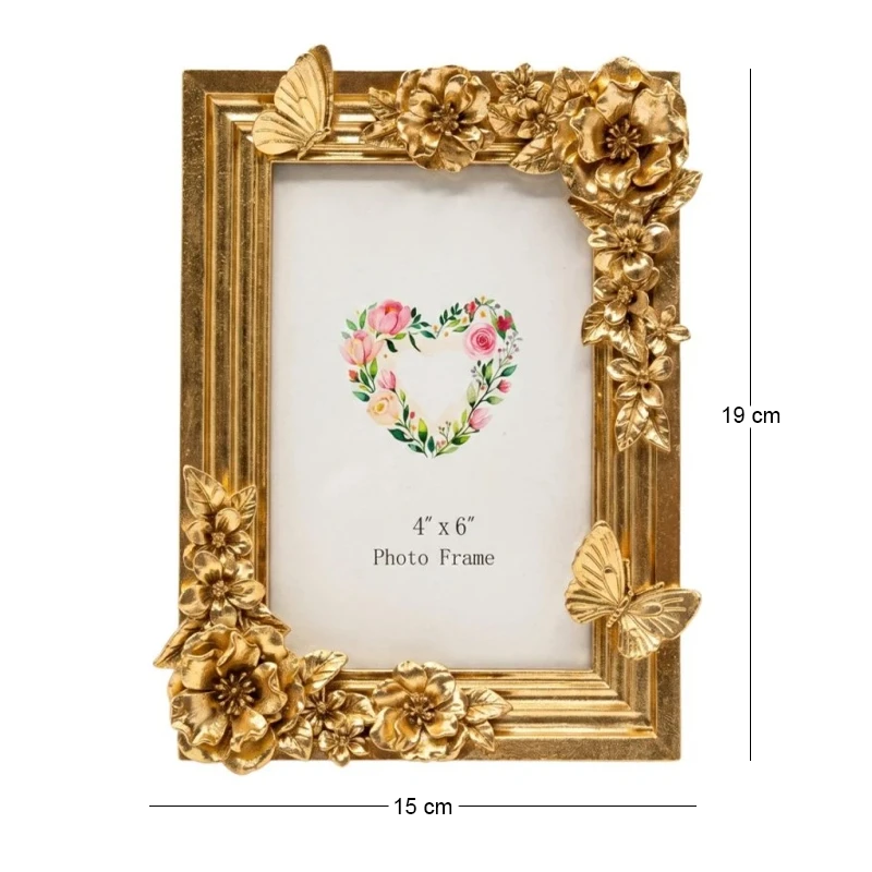 GOLD RESIN EMBOSSED BUTTERFLY PHOTO FRAME 10X15CM