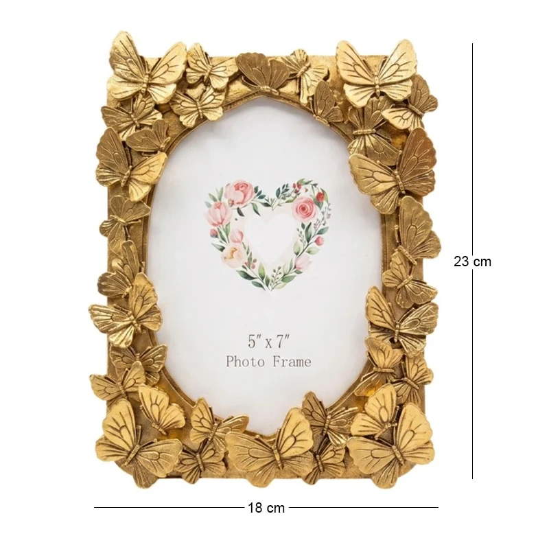 GOL RESIN PHOTO FRAME WITH EMBOSSED BUTTERFLY 13X10X7CM