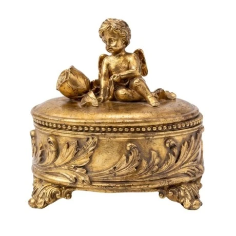 GOLD RESIN TRINKET BOX WITH ANGEL 16X12X16CM