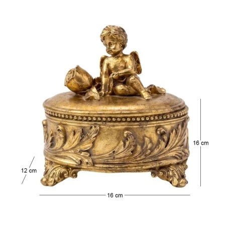 GOLD RESIN TRINKET BOX WITH ANGEL 16X12X16CM