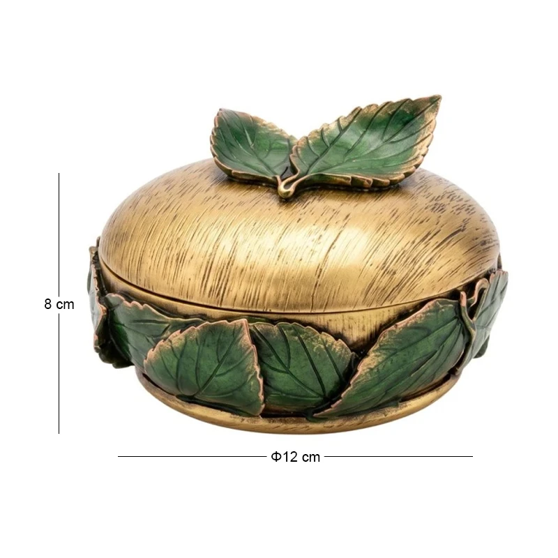 GOLD RESIN EMBOSSED GREEN LEAF TRINKET BOX D12X8CM