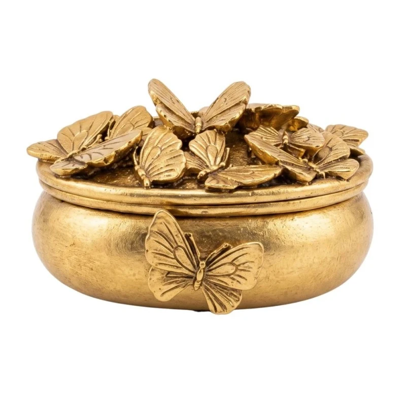 GOLD RESIN EMBOSSED BUTTERFLY TRINKET BOX 12X10X7CM