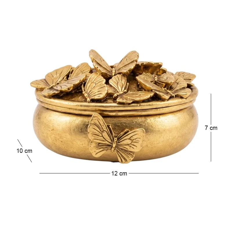 GOLD RESIN EMBOSSED BUTTERFLY TRINKET BOX 12X10X7CM