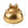 GOLD RESIN TRINKET BOX WITH BOW D10X9CM