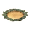GOLD RESIN PLATTER WITH EMBOSSED GREEN LEAVES 32X19X2,5CM