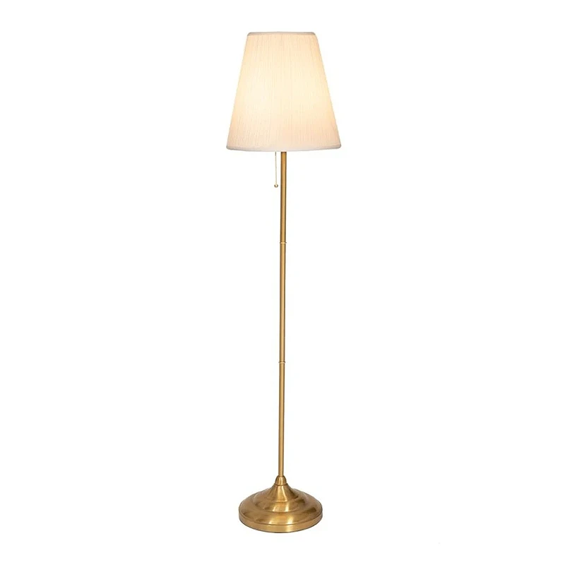 GOLD METAL FLOOR LAMP WITH WHITE HAT AND CHAIN SWITCH 154CM