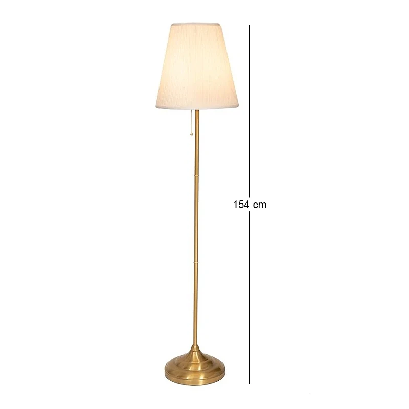GOLD METAL FLOOR LAMP WITH WHITE HAT AND CHAIN SWITCH 154CM