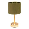 GOLD METAL TABLE LAMP WITH OLIVE FABRIC SHADE D15X30CM USB