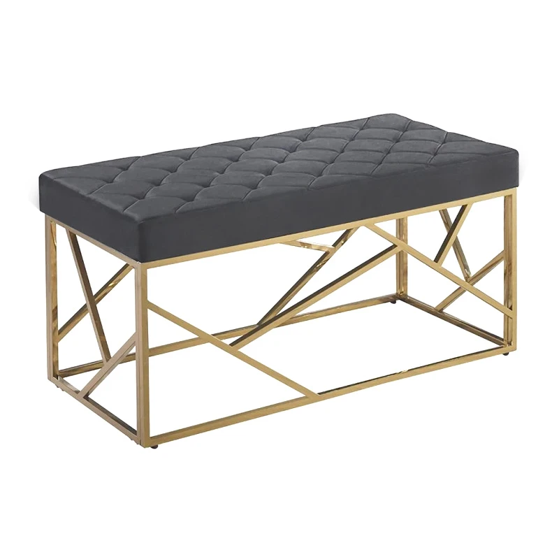 GOLD STAINLESS STEEL BENCH 97X44X48 CM WITH BLACK VELVET SEAT
