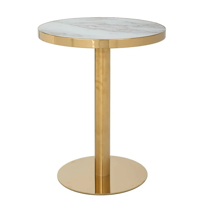 GOLD METAL SIDE TABLE WITH WHITE TOP MARBLE EFFECT D60X74CM