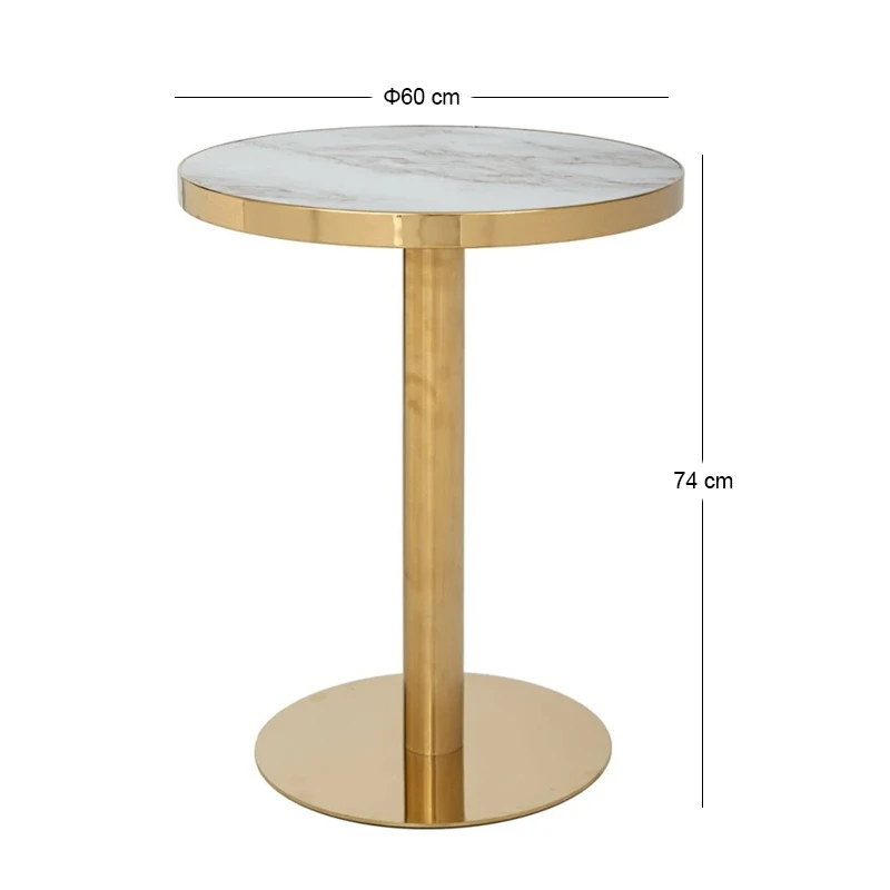 GOLD METAL SIDE TABLE WITH WHITE TOP MARBLE EFFECT D60X74CM
