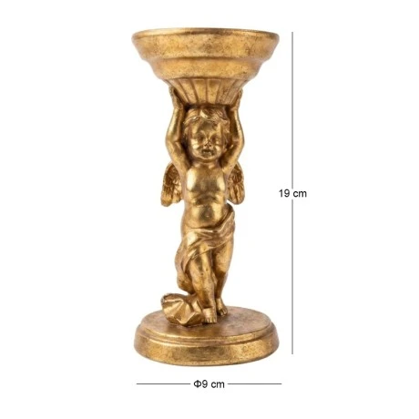 GOLD RESIN ANGEL CANDLEHOLDER D9X19CM