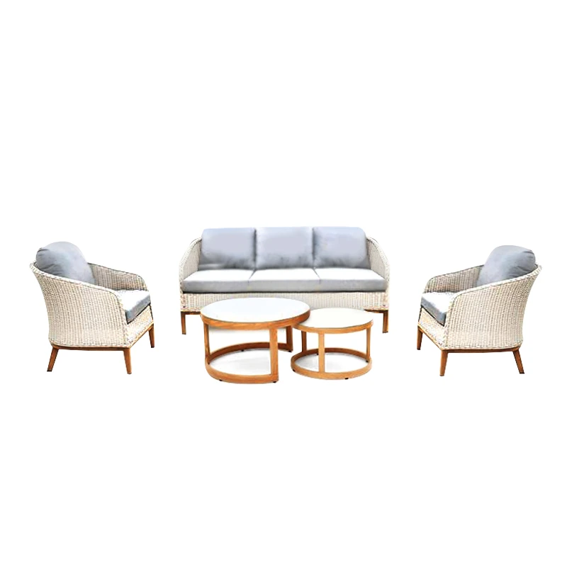 IBIZA Set Alu Natural/White Wicker 5pcs (Cushions Grey)