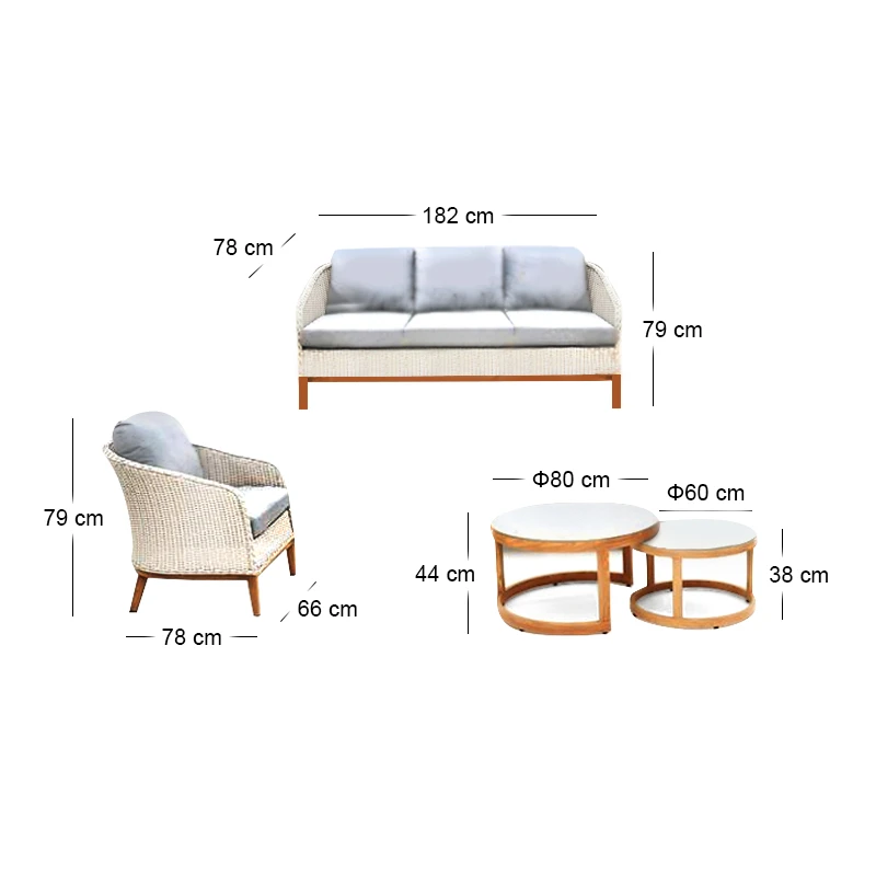 IBIZA Set Alu Natural/White Wicker 5pcs (Cushions Grey)