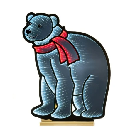 62CM INFINITY LIGHT POLAR BEAR WITH WOODEN BASE  DOUBLE FACE ILUMINATED FROM BOTH SIDES WITH EUROPEAN PLUG