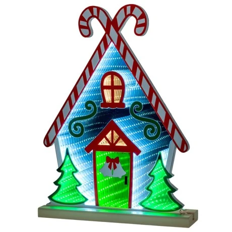 60CM INFINITY PAINTED CHRISTMAS HOUSE WITH WOODEN BASE  DOUBLE FACE ILUMINATED FROM BOTH SIDES WITH EUROPEAN PLUG