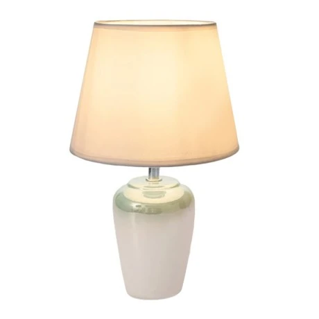 IRIDISCENT CREAM CERAMIC LAMP WITH WHITE HAT D20Χ32CM