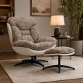 ROUND SWIVEL ARMCHAIR WITH LIGHT GRAY CUSHION AND FOOTSTOOL 90Χ80Χ100  44X50X45CM