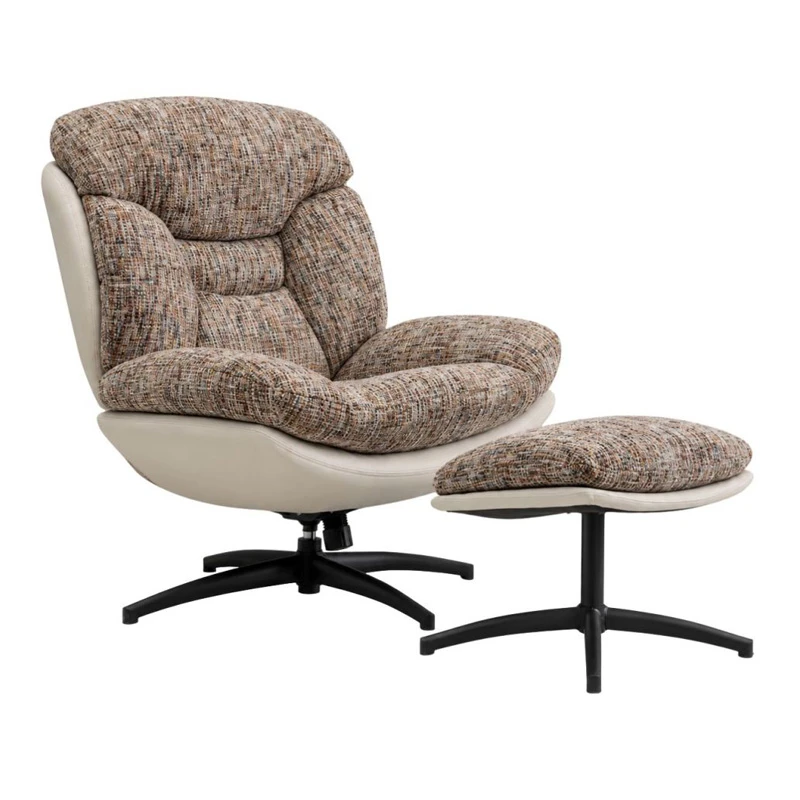ROUND SWIVEL ARMCHAIR WITH LIGHT GRAY CUSHION AND FOOTSTOOL 90Χ80Χ100  44X50X45CM