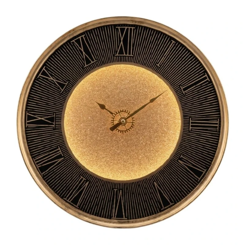 PLASTIC WALL CLOCK IN BROWN GOLD COLOR WITH LIGHT D40X4,5CM