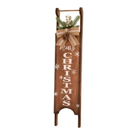 XMAS BROWN SLEDGE SIGN WITH DECORATION 20X10X90CM