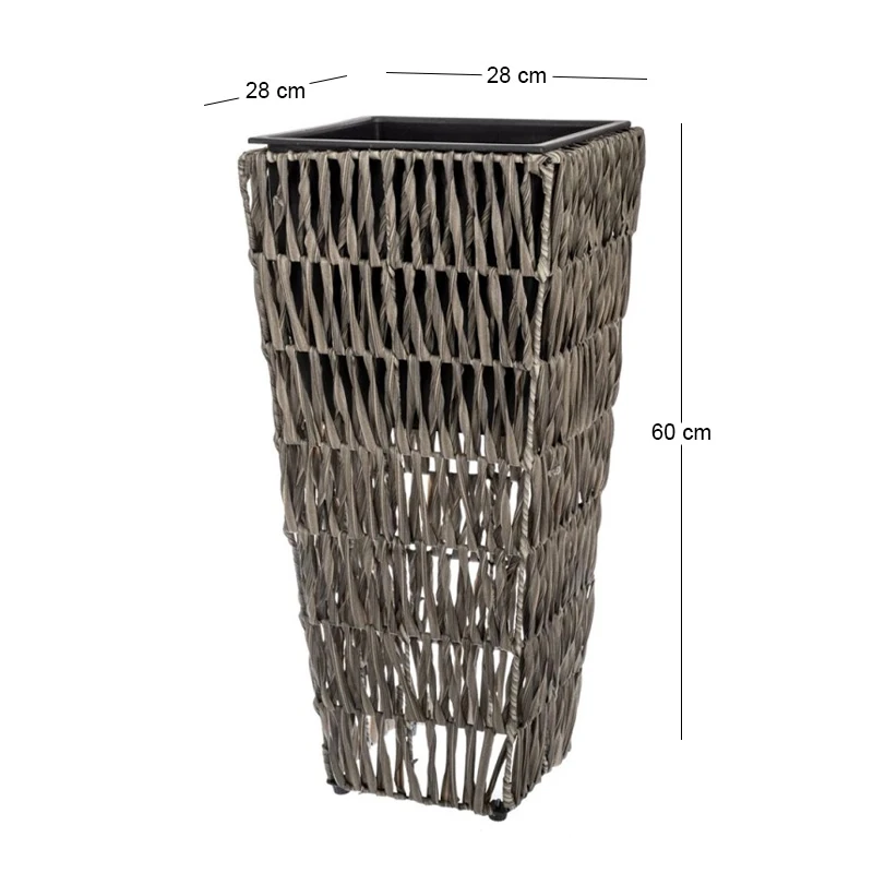 BROWN RATTAN SQUARE POT 28X28X60CM