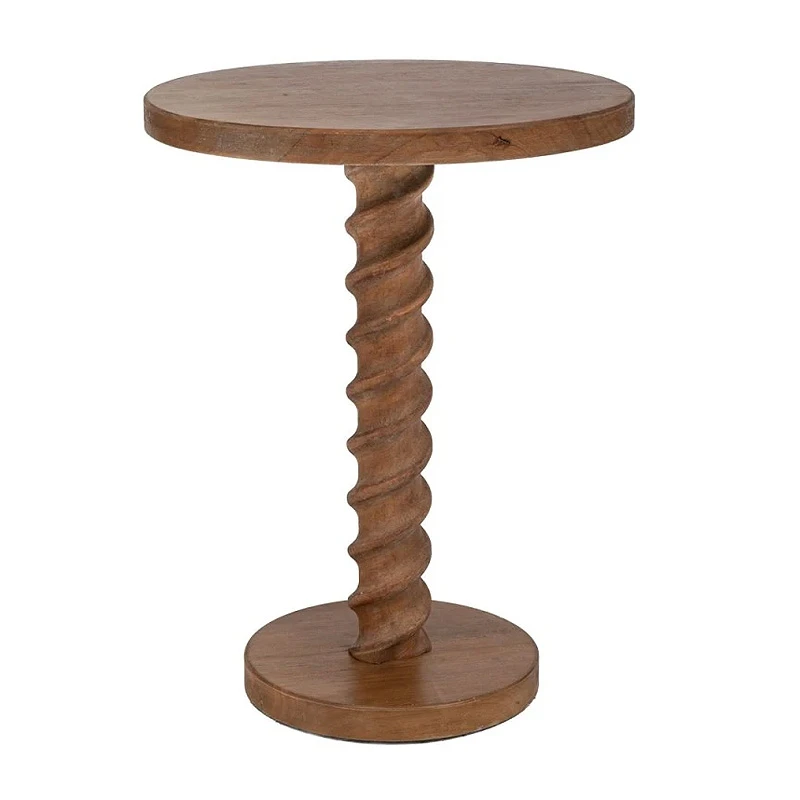 BROWN WOODEN ROUND SIDE TABLE 46X62CM
