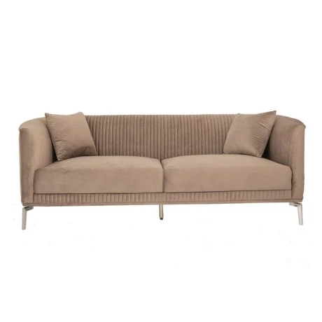 BROWN VELVET THREE-SEATER SOFA 220X96X73CM W SILVER METAL LEGS KD