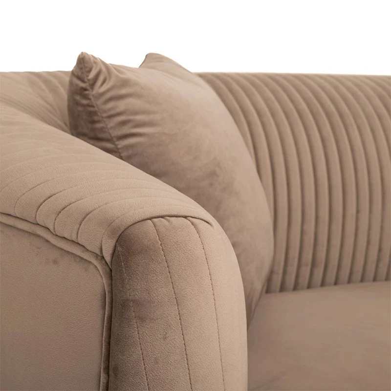 BROWN VELVET THREE-SEATER SOFA 220X96X73CM W SILVER METAL LEGS KD
