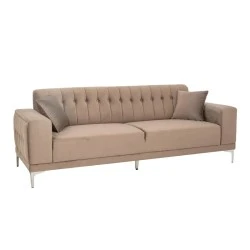 BROWN VELVET THREE-SEATER SOFA 236X86X85CM W SILVER METAL LEGS KD BROWN VELVET THREE-SEATER SOFA 236X86X85CM W SILVER METAL LEGS KD