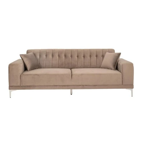 BROWN VELVET THREE-SEATER SOFA 236X86X85CM W SILVER METAL LEGS KD