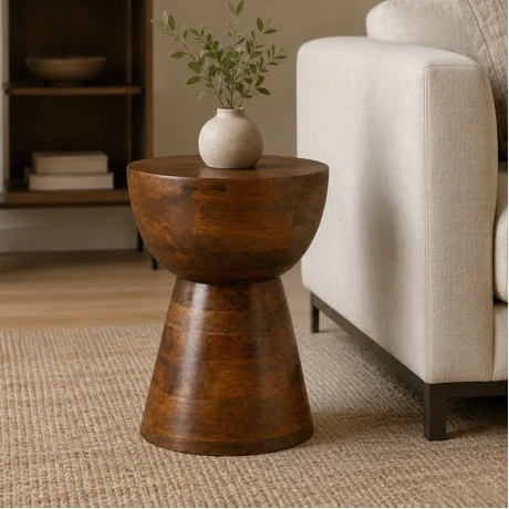 WOODEN SIDE TABLE IN NATURAL COLOR  MADE OF MANGO WOOD D37X48CM