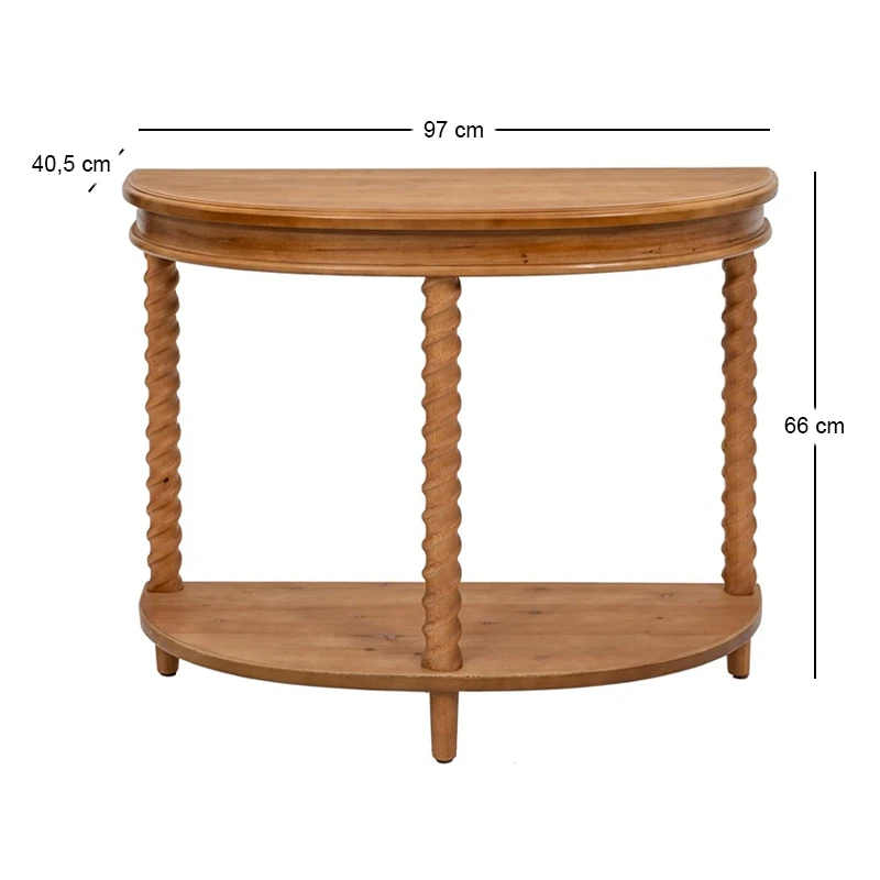BROWN WOODEN CONSOLE TABLE SEMICIRCLES 97X40,5X66CM