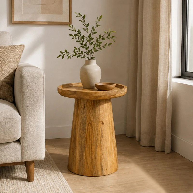 ROUND SIDE TABLE MADE OF WOOD IN NATURAL COLOR D45X60CM
