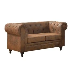 CHESTERFIELD 2-Seater Sofa Brown Camel Fabric CHESTERFIELD 2-Seater Sofa Brown Camel Fabric