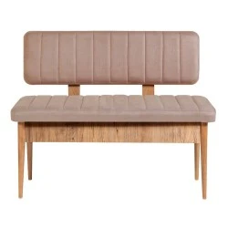 Two-seater sofa - Alden Megapap melamine bench - beige velvet 110x40x85cm. Two-seater sofa - Alden Megapap melamine bench - beige velvet 110x40x85cm.